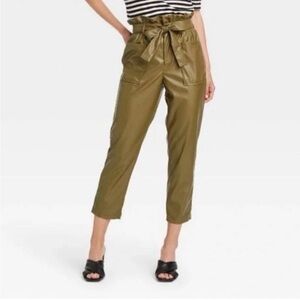 Who What Wear Dark Green Vegan Leather Pants - Size 6